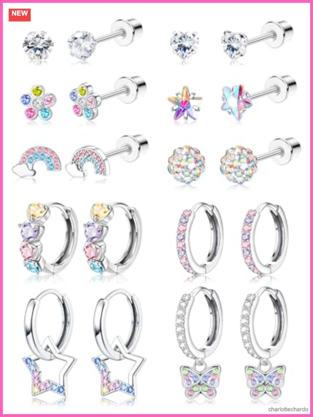 10 Pairs Hypoallergenic Surgical Steel Earrings Set for Girls Women Screw Back